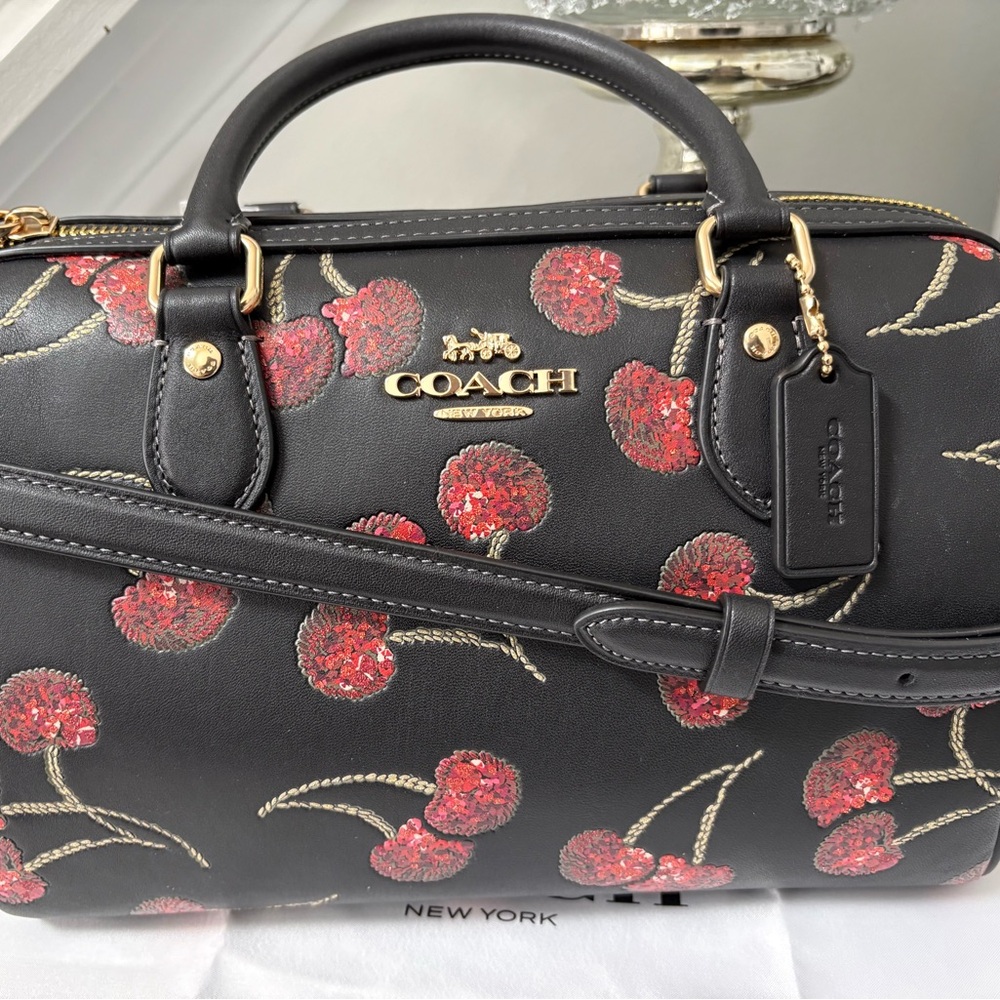 Coach Black and Red Cherry Medium Satchel